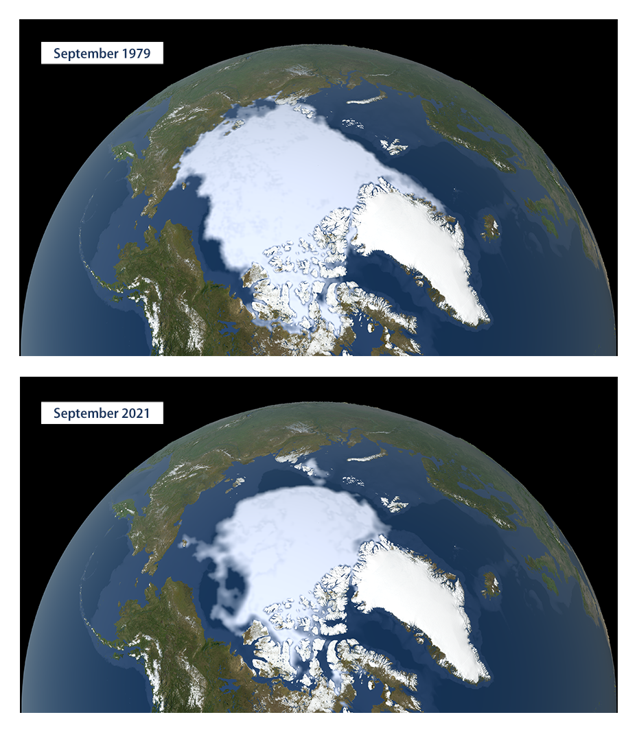 Arctic sea ice melt from. 1979 to 2021 courtesy of EPA.